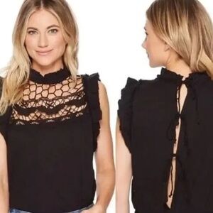 Free People Black Crochet Accent Blouse